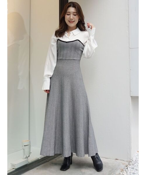 MERCURYDUO(マーキュリーデュオ)の「シャツドッキングヘリンボーン柄ニットワンピース(ワンピース・レディース・ブラック/ブラウン/その他1・SMALL/MEDIUM)」の14枚目の写真