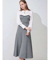 MERCURYDUO | シャツドッキングヘリンボーン柄ニットワンピース(ワンピース)