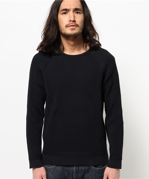 EDIFICE（エディフィス）の「◇J.KNIT ワッフル クルーネックニット（ニット/セーター・メンズ・ネイビー/ホワイト・44/46/48）」の3枚目の写真