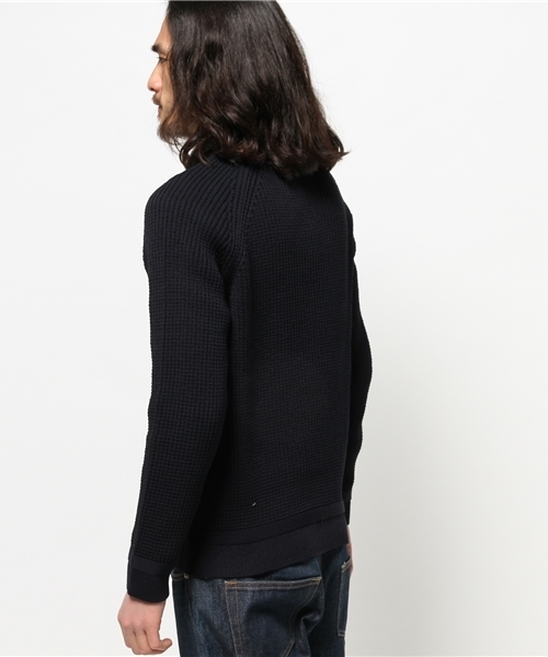 EDIFICE（エディフィス）の「◇J.KNIT ワッフル クルーネックニット（ニット/セーター・メンズ・ネイビー/ホワイト・44/46/48）」の4枚目の写真