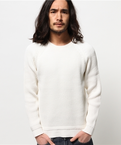 EDIFICE（エディフィス）の「◇J.KNIT ワッフル クルーネックニット（ニット/セーター・メンズ・ネイビー/ホワイト・44/46/48）」の12枚目の写真