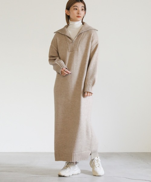 select MOCA（セレクトモカ）の「ハーフジップロングニットワンピース