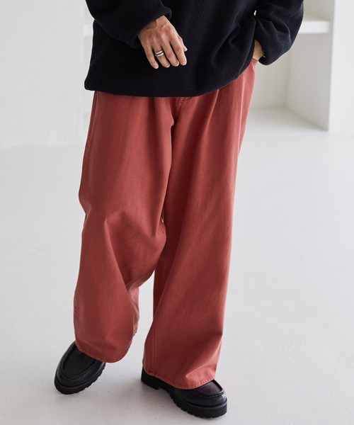 MONO-MART（モノマート）の「ルーズストレートタックカラーワイドデニムパンツ（デニムパンツ・メンズ・レッド/ワンウォッシュ/チャコールグレー/パープル/グリーン/ライトグレー/サックスブルー/グレー/ホワイト/ブラウン・L/M/S）」の10枚目の写真