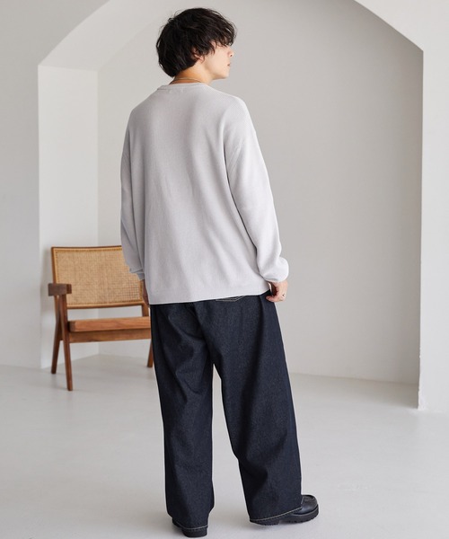 MONO-MART（モノマート）の「ルーズストレートタックカラーワイドデニムパンツ（デニムパンツ・メンズ・レッド/ワンウォッシュ/チャコールグレー/パープル/グリーン/ライトグレー/サックスブルー/グレー/ホワイト/ブラウン・L/M/S）」の20枚目の写真