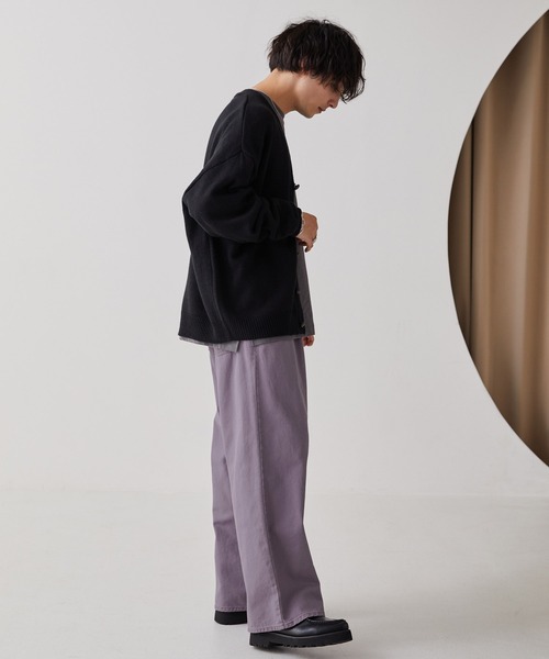 MONO-MART（モノマート）の「ルーズストレートタックカラーワイドデニムパンツ（デニムパンツ・メンズ・レッド/ワンウォッシュ/チャコールグレー/パープル/グリーン/ライトグレー/サックスブルー/グレー/ホワイト/ブラウン・L/M/S）」の16枚目の写真