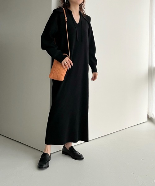 LOWRYS FARM（ローリーズファーム）の「２ＷＡＹエリツキニットワンピース 　123096（ワンピース・レディース・ブラウン/イエロー/ブラック・FREE）」の4枚目の写真