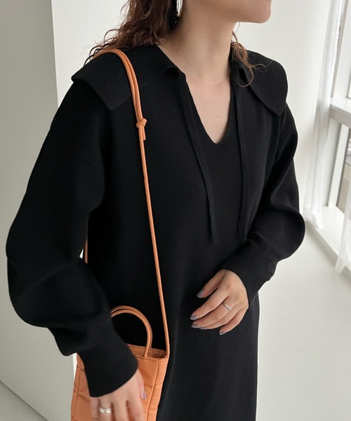 LOWRYS FARM（ローリーズファーム）の「２ＷＡＹエリツキニットワンピース 　123096（ワンピース・レディース・ブラウン/イエロー/ブラック・FREE）」の6枚目の写真