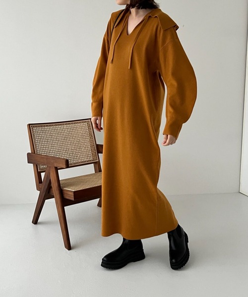 LOWRYS FARM（ローリーズファーム）の「２ＷＡＹエリツキニットワンピース 　123096（ワンピース・レディース・ブラウン/イエロー/ブラック・FREE）」の9枚目の写真