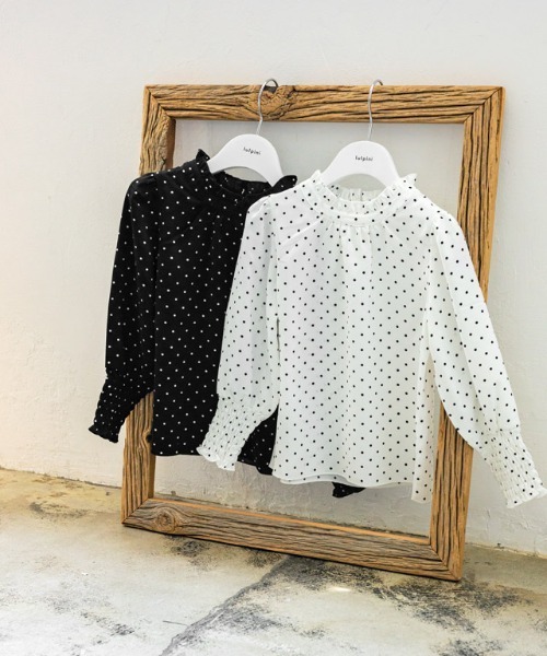 lulpini（ルルピー二）の「kids ドットパフショルダーブラウス（シャツ/ブラウス・キッズ・オフホワイト/ブラック・S/M/L）」の8枚目の写真