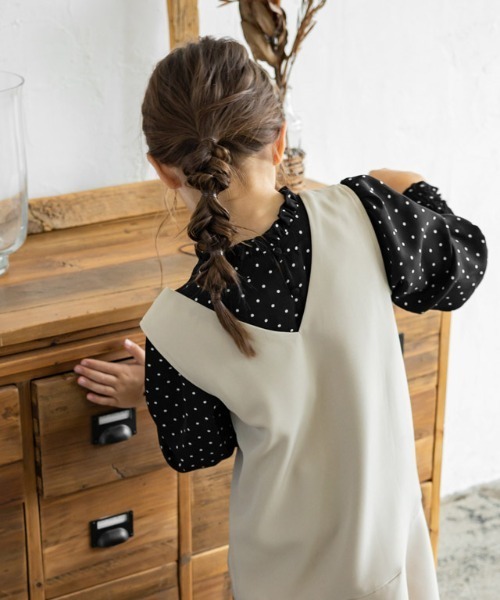 lulpini（ルルピー二）の「kids ドットパフショルダーブラウス（シャツ/ブラウス・キッズ・オフホワイト/ブラック・S/M/L）」の17枚目の写真