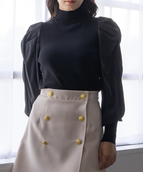 clear（クリア）の「パワーショルダーニットトップス（ニット/セーター・レディース・ブラック/オフホワイト/ピンク/ブルーグレー・F）」の3枚目の写真