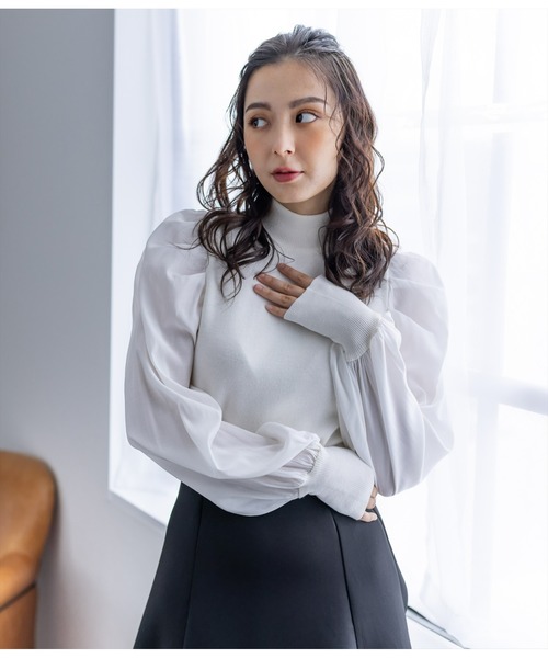 clear（クリア）の「パワーショルダーニットトップス（ニット/セーター・レディース・ブラック/オフホワイト/ピンク/ブルーグレー・F）」の9枚目の写真