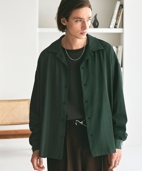 EMMA CLOTHES（エマクローズ）の「ルーズオーバーオープンカラーマルチパターンL/Sシャツ EMMA CLOTHES（シャツ/ブラウス・メンズ・ダークグリーン/ブルー系その他/バーガンディー/ブラック系その他/グレー系その他/ブラック・M/L）」の4枚目の写真