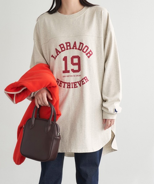 Labrador Retriever(ラブラドールリトリーバー)の「Labrador Retriever/ラブラドールレトリーバー 別注フットボールロングTシャツ(Tシャツ/カットソー・レディース・ホワイト/グリーン/アイボリー/スミクロ・FREE)」の7枚目の写真