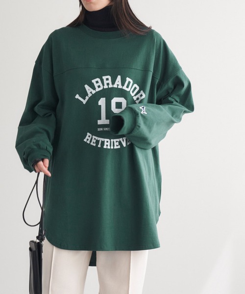 Labrador Retriever(ラブラドールリトリーバー)の「Labrador Retriever/ラブラドールレトリーバー 別注フットボールロングTシャツ(Tシャツ/カットソー・レディース・ホワイト/グリーン/アイボリー/スミクロ・FREE)」の10枚目の写真