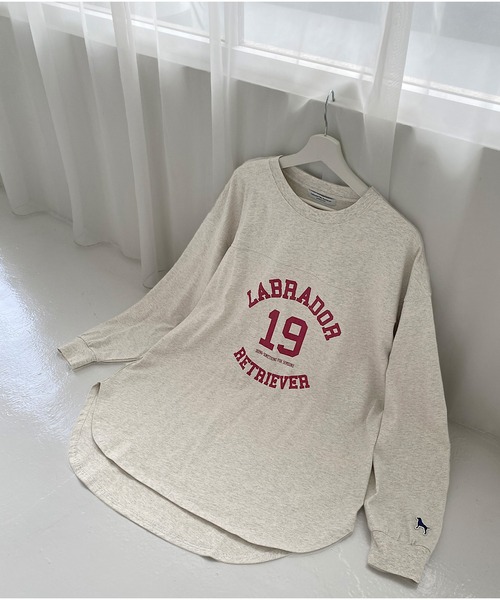 Labrador Retriever(ラブラドールリトリーバー)の「Labrador Retriever/ラブラドールレトリーバー 別注フットボールロングTシャツ(Tシャツ/カットソー・レディース・ホワイト/グリーン/アイボリー/スミクロ・FREE)」の11枚目の写真