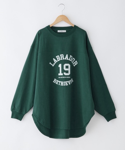 Labrador Retriever(ラブラドールリトリーバー)の「Labrador Retriever/ラブラドールレトリーバー 別注フットボールロングTシャツ(Tシャツ/カットソー・レディース・ホワイト/グリーン/アイボリー/スミクロ・FREE)」の12枚目の写真