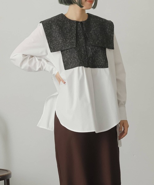 SENSE OF PLACE by URBAN RESEARCH(センスオブプレイスバイアーバンリサーチ)の「スクエアカラーツイードドッキングブラウス(シャツ/ブラウス・レディース・ホワイト系その他/ブラック系その他/オレンジ系その他・ONE)」の2枚目の写真