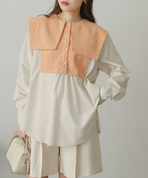 SENSE OF PLACE by URBAN RESEARCH(センスオブプレイスバイアーバンリサーチ)の「スクエアカラーツイードドッキングブラウス(シャツ/ブラウス・レディース・ホワイト系その他/ブラック系その他/オレンジ系その他・ONE)」の1枚目の写真