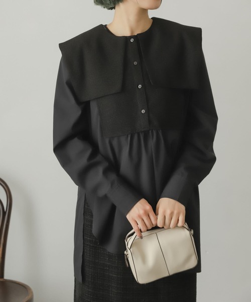 SENSE OF PLACE by URBAN RESEARCH(センスオブプレイスバイアーバンリサーチ)の「スクエアカラーツイードドッキングブラウス(シャツ/ブラウス・レディース・ホワイト系その他/ブラック系その他/オレンジ系その他・ONE)」の4枚目の写真