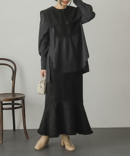 SENSE OF PLACE by URBAN RESEARCH(センスオブプレイスバイアーバンリサーチ)の「スクエアカラーツイードドッキングブラウス(シャツ/ブラウス・レディース・ホワイト系その他/ブラック系その他/オレンジ系その他・ONE)」の6枚目の写真