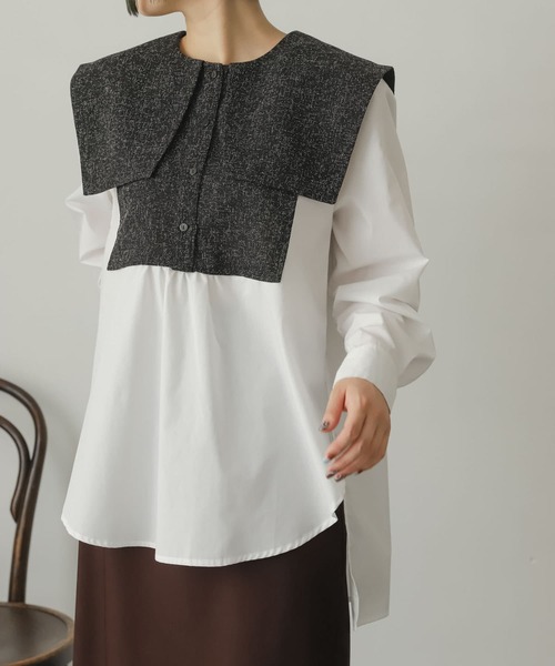 SENSE OF PLACE by URBAN RESEARCH(センスオブプレイスバイアーバンリサーチ)の「スクエアカラーツイードドッキングブラウス(シャツ/ブラウス・レディース・ホワイト系その他/ブラック系その他/オレンジ系その他・ONE)」の8枚目の写真