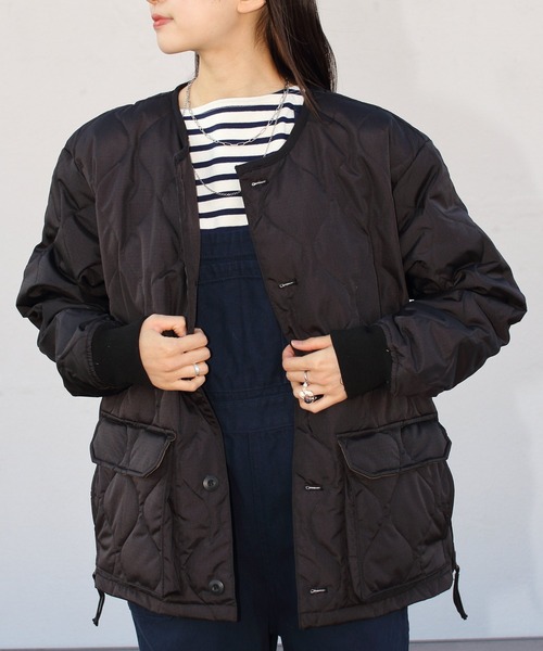 TAION(タイオン)の「TAION/タイオン ミリタリークルーネックオーバーカーディガン MILITARY CREWNECK OVER CARDIGAN 104PML-1(ダウンジャケット/コート・レディース・オレンジ/ブラック/オリーブ・L/XL)」の2枚目の写真