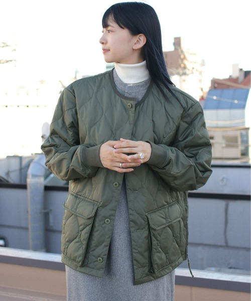 TAION(タイオン)の「TAION/タイオン ミリタリークルーネックオーバーカーディガン MILITARY CREWNECK OVER CARDIGAN 104PML-1(ダウンジャケット/コート・レディース・オレンジ/ブラック/オリーブ・L/XL)」の9枚目の写真
