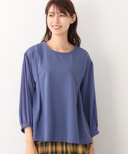DRESKIP（ドレスキップ）の「◆【後ろ姿もキレイ見え】異素材切り替えトップス（Tシャツ/カットソー・レディース・ブラック/ブルー/ライトベージュ・02/03）」の11枚目の写真