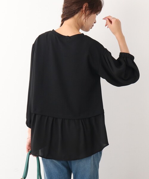 DRESKIP（ドレスキップ）の「◆【後ろ姿もキレイ見え】異素材切り替えトップス（Tシャツ/カットソー・レディース・ブラック/ブルー/ライトベージュ・02/03）」の12枚目の写真