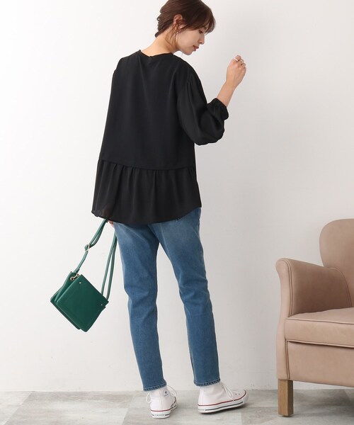 DRESKIP（ドレスキップ）の「◆【後ろ姿もキレイ見え】異素材切り替えトップス（Tシャツ/カットソー・レディース・ブラック/ブルー/ライトベージュ・02/03）」の16枚目の写真