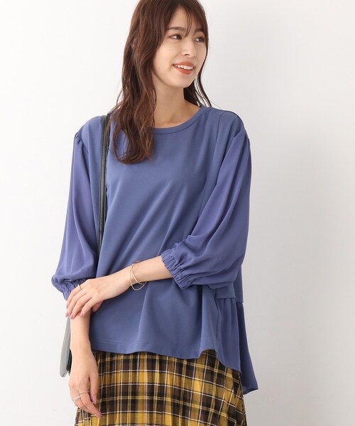 DRESKIP（ドレスキップ）の「◆【後ろ姿もキレイ見え】異素材切り替えトップス（Tシャツ/カットソー・レディース・ブラック/ブルー/ライトベージュ・02/03）」の14枚目の写真