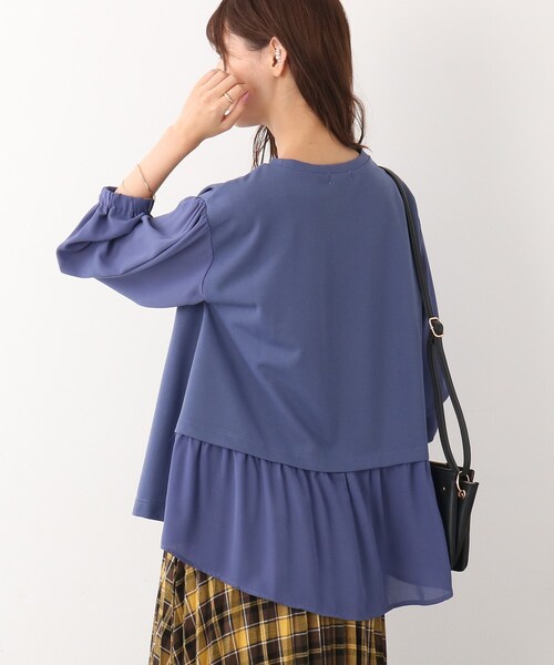 DRESKIP（ドレスキップ）の「◆【後ろ姿もキレイ見え】異素材切り替えトップス（Tシャツ/カットソー・レディース・ブラック/ブルー/ライトベージュ・02/03）」の7枚目の写真