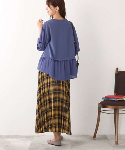 DRESKIP（ドレスキップ）の「◆【後ろ姿もキレイ見え】異素材切り替えトップス（Tシャツ/カットソー・レディース・ブラック/ブルー/ライトベージュ・02/03）」の10枚目の写真