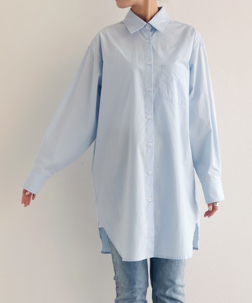 andme（アンドミー）の「選べる無地ストライプ長袖ロングシャツワンピース（シャツワンピース・レディース・ホワイト/サックスブルー/ホワイト×グリーン/ホワイト×ブルー/キャメル/ホワイト×パープル/ホワイト×ライトグレー・M/L）」の9枚目の写真