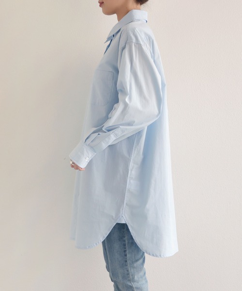 andme（アンドミー）の「選べる無地ストライプ長袖ロングシャツワンピース（シャツワンピース・レディース・ホワイト/サックスブルー/ホワイト×グリーン/ホワイト×ブルー/キャメル/ホワイト×パープル/ホワイト×ライトグレー・M/L）」の10枚目の写真