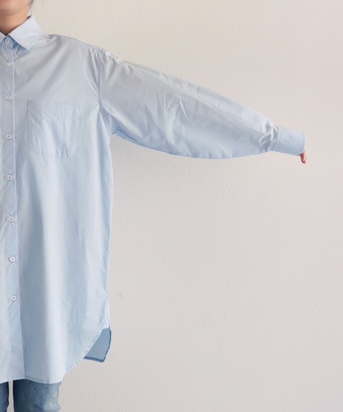 andme（アンドミー）の「選べる無地ストライプ長袖ロングシャツワンピース（シャツワンピース・レディース・ホワイト/サックスブルー/ホワイト×グリーン/ホワイト×ブルー/キャメル/ホワイト×パープル/ホワイト×ライトグレー・M/L）」の12枚目の写真