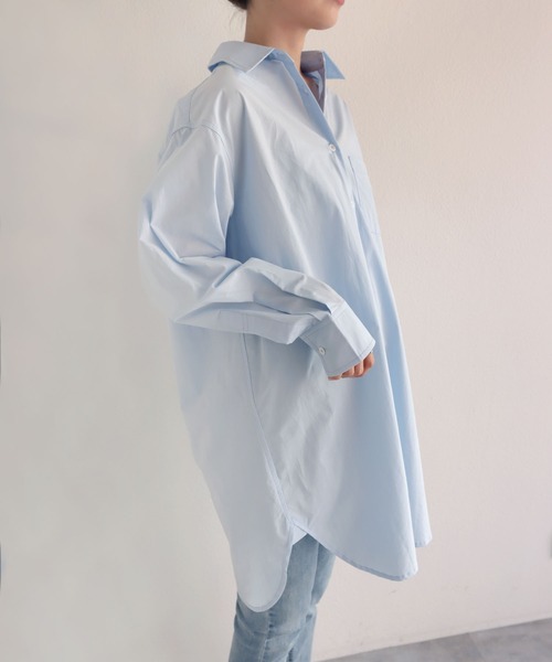 andme（アンドミー）の「選べる無地ストライプ長袖ロングシャツワンピース（シャツワンピース・レディース・ホワイト/サックスブルー/ホワイト×グリーン/ホワイト×ブルー/キャメル/ホワイト×パープル/ホワイト×ライトグレー・M/L）」の13枚目の写真