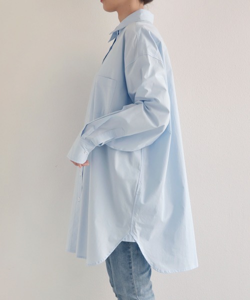 andme（アンドミー）の「選べる無地ストライプ長袖ロングシャツワンピース（シャツワンピース・レディース・ホワイト/サックスブルー/ホワイト×グリーン/ホワイト×ブルー/キャメル/ホワイト×パープル/ホワイト×ライトグレー・M/L）」の15枚目の写真