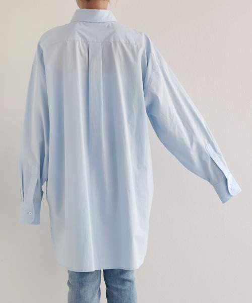 andme（アンドミー）の「選べる無地ストライプ長袖ロングシャツワンピース（シャツワンピース・レディース・ホワイト/サックスブルー/ホワイト×グリーン/ホワイト×ブルー/キャメル/ホワイト×パープル/ホワイト×ライトグレー・M/L）」の16枚目の写真