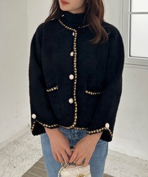 Lamoa | Lamoa/パールボタン ノーカラー ファージャケット(ノーカラージャケット)