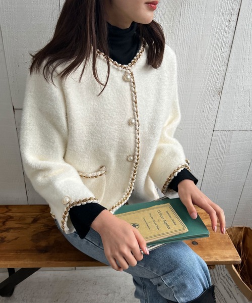 Lamoa（ラモア）の「Lamoa/パールボタン ノーカラー ファージャケット（ノーカラージャケット・レディース・ホワイト/ブラック・FREE）」の17枚目の写真