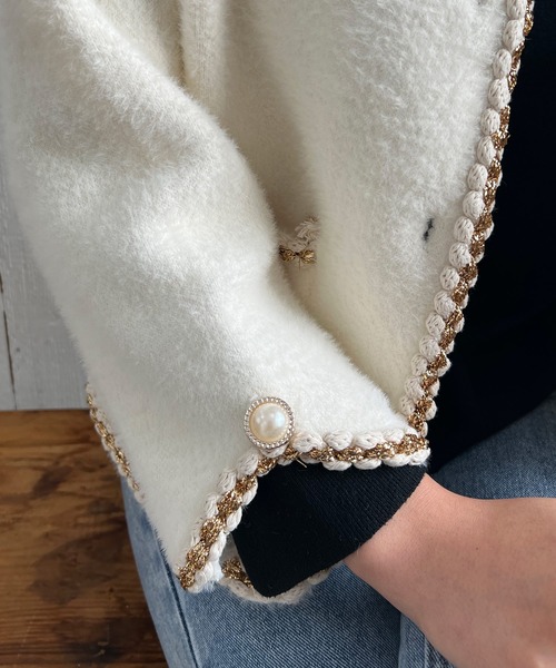 Lamoa（ラモア）の「Lamoa/パールボタン ノーカラー ファージャケット（ノーカラージャケット・レディース・ホワイト/ブラック・FREE）」の9枚目の写真