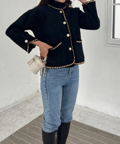 Lamoa（ラモア）の「Lamoa/パールボタン ノーカラー ファージャケット（ノーカラージャケット・レディース・ホワイト/ブラック・FREE）」の15枚目の写真