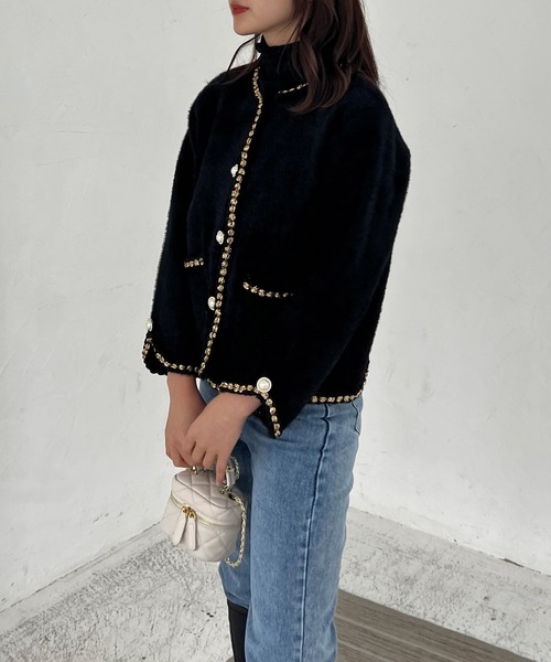 Lamoa（ラモア）の「Lamoa/パールボタン ノーカラー ファージャケット（ノーカラージャケット・レディース・ホワイト/ブラック・FREE）」の20枚目の写真