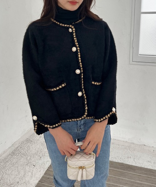 Lamoa（ラモア）の「Lamoa/パールボタン ノーカラー ファージャケット（ノーカラージャケット・レディース・ホワイト/ブラック・FREE）」の11枚目の写真