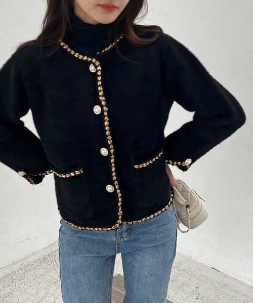 Lamoa（ラモア）の「Lamoa/パールボタン ノーカラー ファージャケット（ノーカラージャケット・レディース・ホワイト/ブラック・FREE）」の16枚目の写真