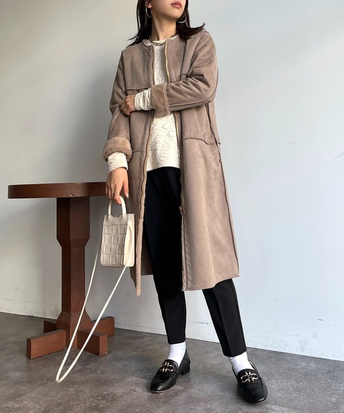 prose verse(プロズヴェール)の「リバーシブルムートン×ファーコート(ムートンコート・レディース・グレー/オフホワイト/ベージュ・フリ-)」の3枚目の写真