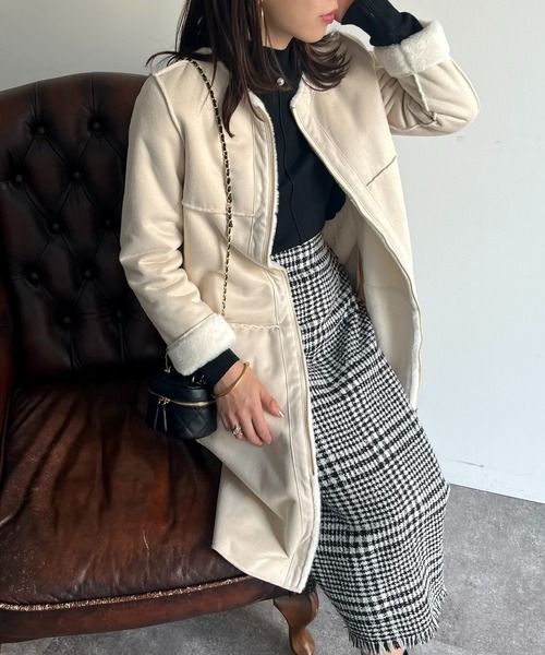 prose verse(プロズヴェール)の「リバーシブルムートン×ファーコート(ムートンコート・レディース・グレー/オフホワイト/ベージュ・フリ-)」の4枚目の写真