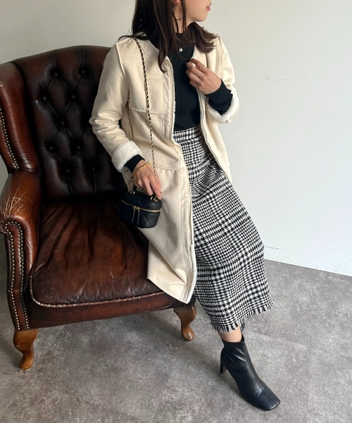 prose verse(プロズヴェール)の「リバーシブルムートン×ファーコート(ムートンコート・レディース・グレー/オフホワイト/ベージュ・フリ-)」の5枚目の写真